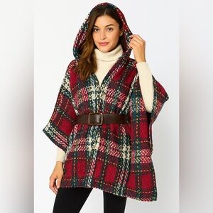 John Branigan Ireland Plaid Wool Alpaca Hooded Poncho Cape Cozy Vintage